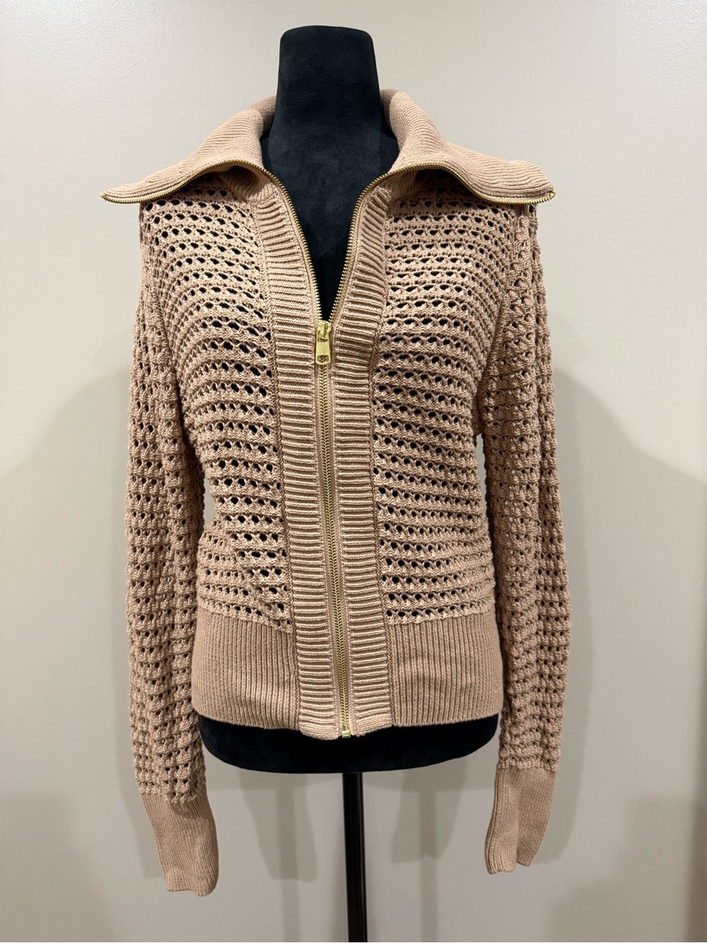 Varley Eloise Full Zip Open Knit Cardigan Sweater - Warm Taupe